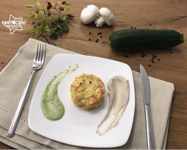 tortino salmone con doppia salsa 